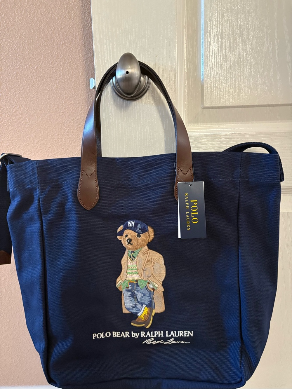 Ralph Lauren Polo Bear White Canvas Tote Bag- Navy (NWT)